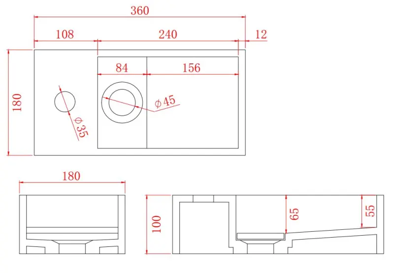 Solid-S Фонтан от твърд материал, матово черно, 36x18x10 см, с капак, модел „ляво“ с отвор за кран 1208954158