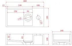 Solid-S Фонтан от твърд материал, матово черно, 36x18x10 см, с капак, модел с отвор за кран отдясно, 1208954163