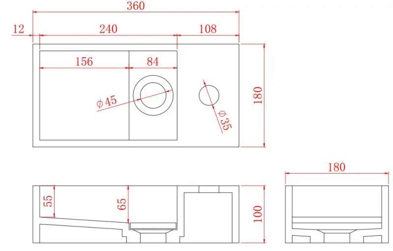 Solid-S Фонтан от твърд материал, матово черно, 36x18x10 см, с капак, модел с отвор за кран отдясно, 1208954163