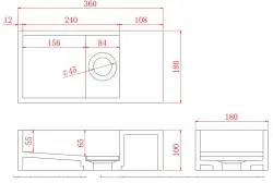 Solid-S Фонтан от твърда повърхност, матово черно, 36x18x10 см, с капак, модел за монтаж отдясно, без отвор за кран 1208954164