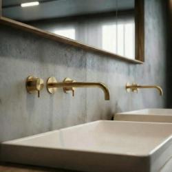 Waterevolution Flow 3-отворен вграден смесител за умивалник от матиран месинг с излив 21 cm T1163FLE-21