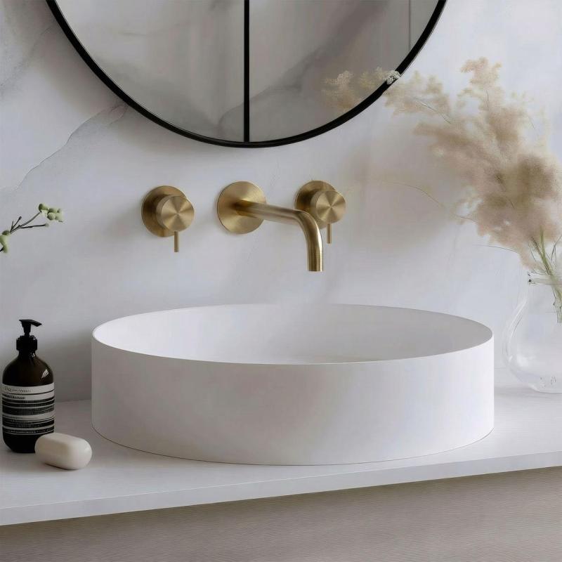 Waterevolution Flow 3-отворен смесител за вграждане за умивалник от матиран месинг с излив 15 см T1163FLE-15