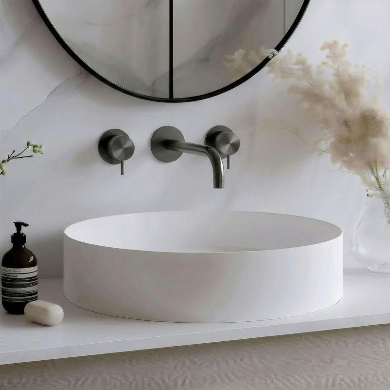 Waterevolution Flow 3-отворен вграден смесител за умивалник PVD Gun metal с излив 15 cm T1163FGME-15