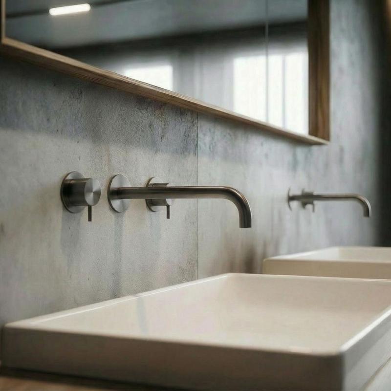 Waterevolution Flow 3-отворен вграден смесител за умивалник PVD Gun metal с излив 21 cm T1163FGME-21