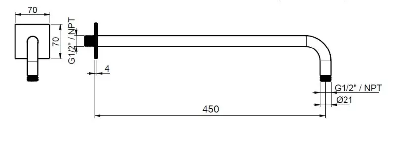 SB Square 316 стенна душова рамо кръгло 35см с квадратна розетка от масивна четкана 316 неръждаема стомана