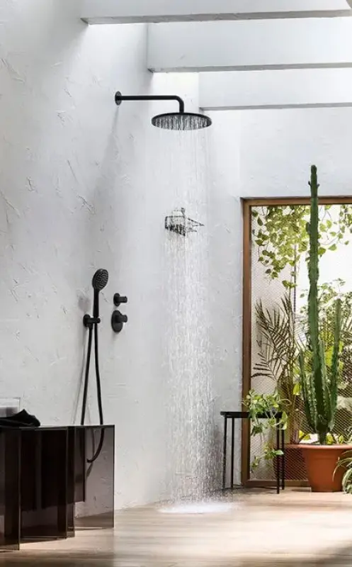 SB кръгъл душ комплект вграден мат черен цялостно