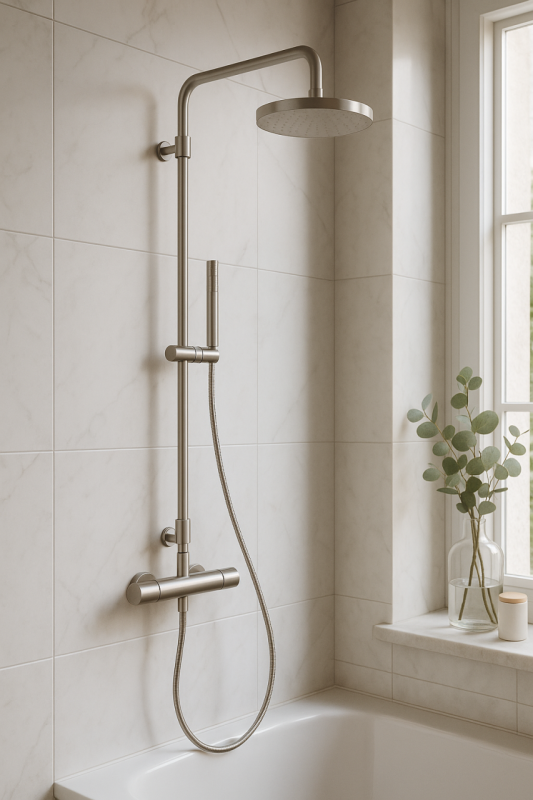 Waterevolution Flow комбиниран душ с термостат и дъждовен душ, напълно изработен от неръждаема стомана T141TIE
