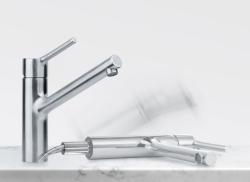 Franke Taros Neo Нисък кухненски смесител от неръждаема стомана с въртящ се чучур, Inox 115.0596.320