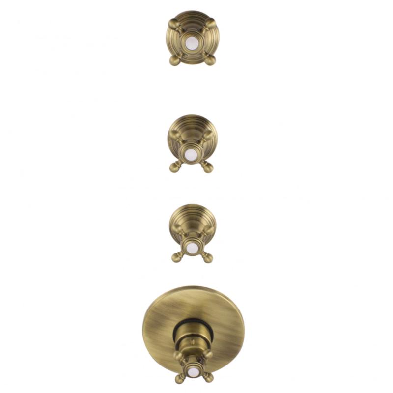 PB Classic носталгичен вграден душ термостат с 3 спирачни крана бронз