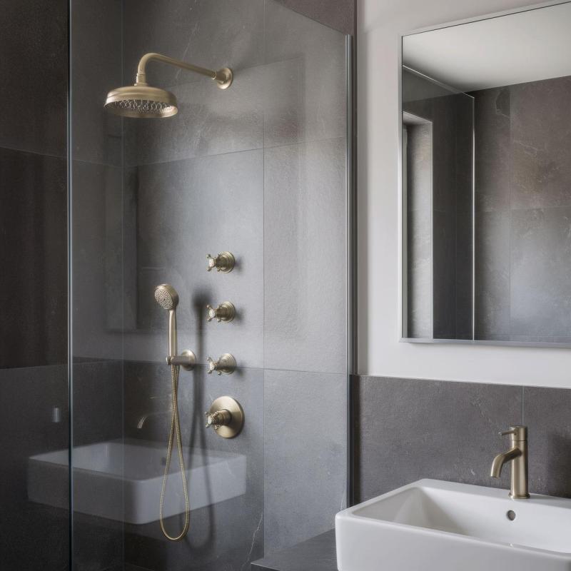 PB Classic носталгичен вграден душ термостат с 3 спирачни крана бронз