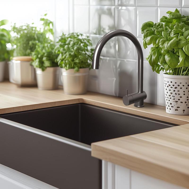 Waterevolution Flow кухненски смесител PVD Gun metal с издърпващ се чучур T155GME