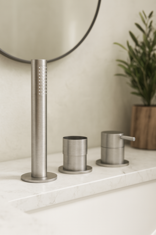 Водна революция Flow 3-дупков смесител за вана за монтаж на ръба на ваната, неръждаема стомана T138SBIE