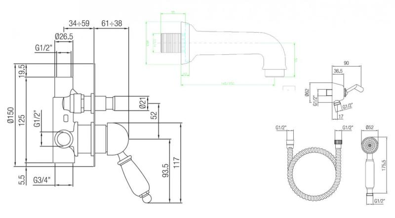 PB носталгичен комплект за вграждане на вана Бронз