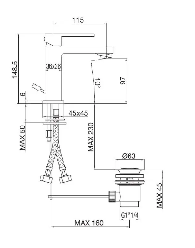 PB Kiki 1-дупков смесител за умивалник в матово черно