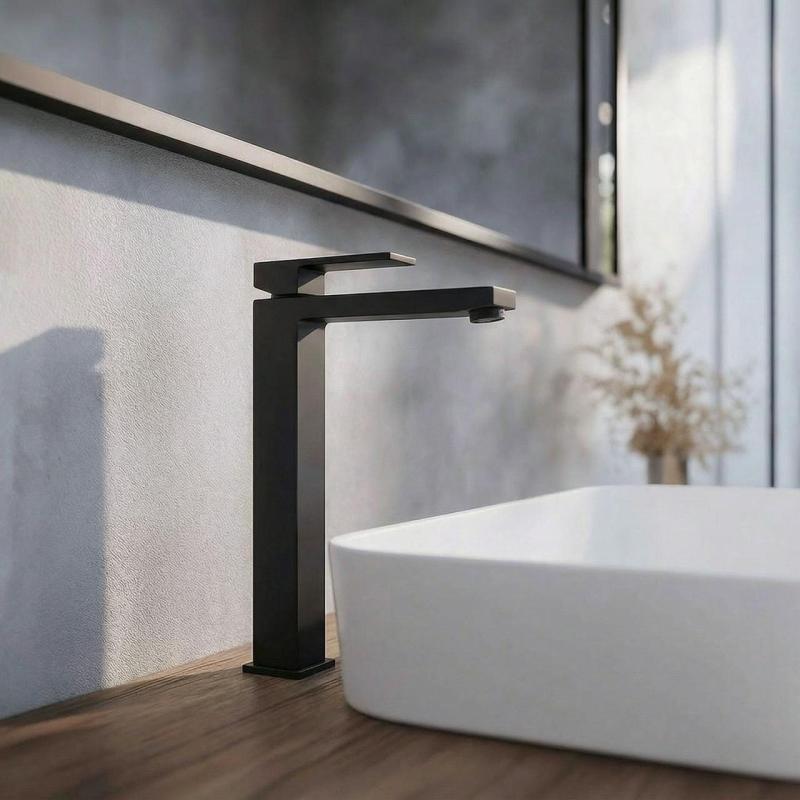 PB Kiki 1-дупков висок смесител за умивалник за умивални купи мат черно