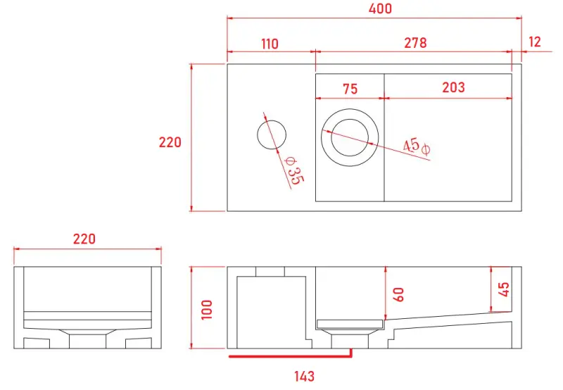 Твърда повърхност Solid-S Marble, мивка B40xD22xH10cm, мрамор, матово черно, ляво с отвор за кран 1208954633