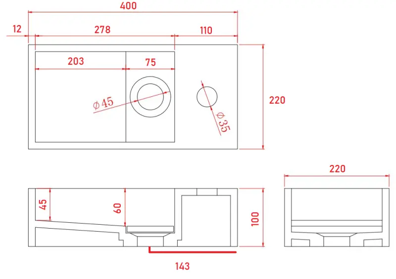 Солид-С Мраморна солидна повърхностна мивка B40xD22xH10см мрамор матов черен десен с отвор за кран 1208954634
