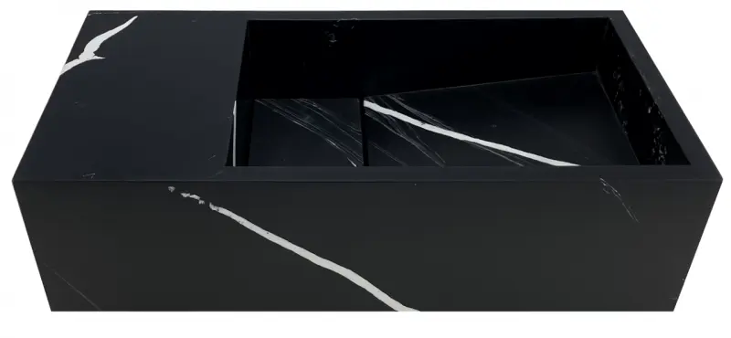 Solid-S Marble солидна повърхностен фонтан B36xD18xH10cm мрамор мат черен, ляв без отвор за кран 1208954636
