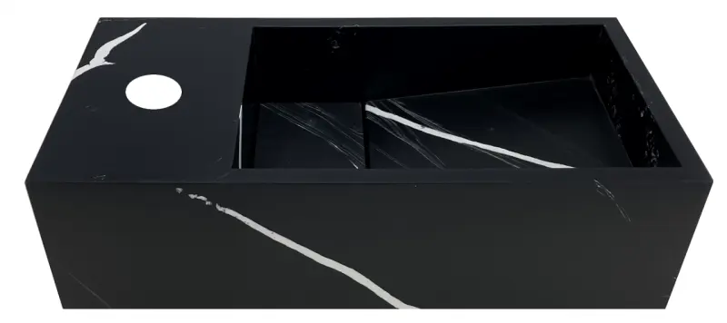 Солид-С Мраморен солиден повърхностен фонтан B36xD18xH10см мрамор матово черно ляво с отвор за кран 1208954637