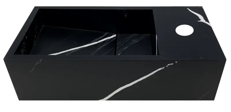 Solid-S Marble солидна повърхностна мивка B36xD18xH10cm мрамор мат черен, дясна с отвор за кран 1208954638