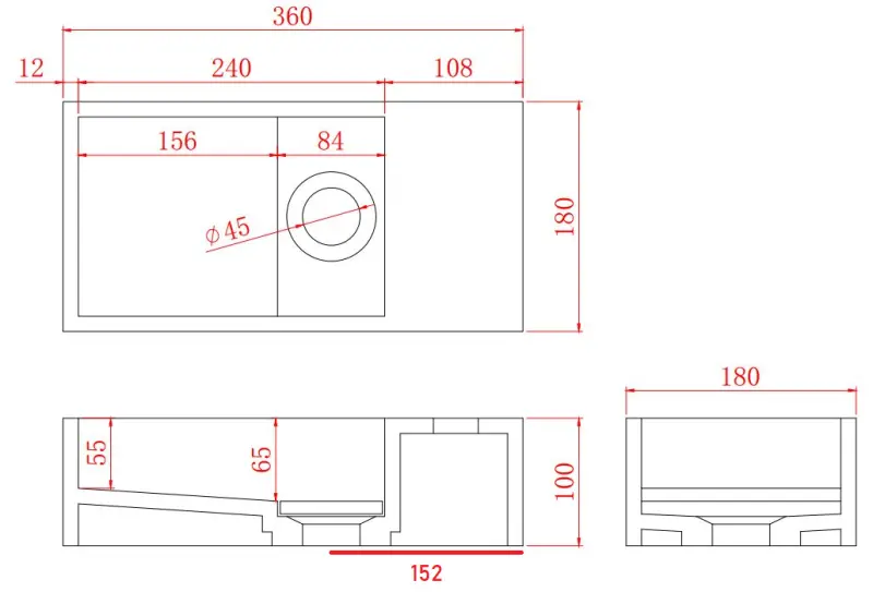 Massief oppervlak Solid-S Marble fontein B36xD18xH10cm mat zwart marmer rechts zonder kraangat 1208954639