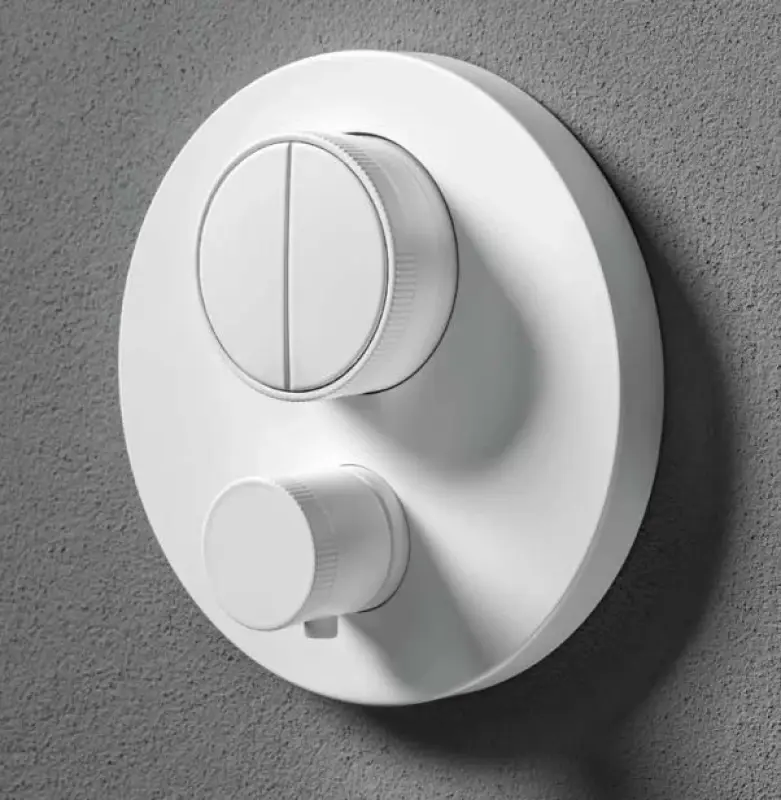 SB Push Round вграден термостатен кран с бутон за превключване на налягането и регулатор на обема, матово бял 1208955067