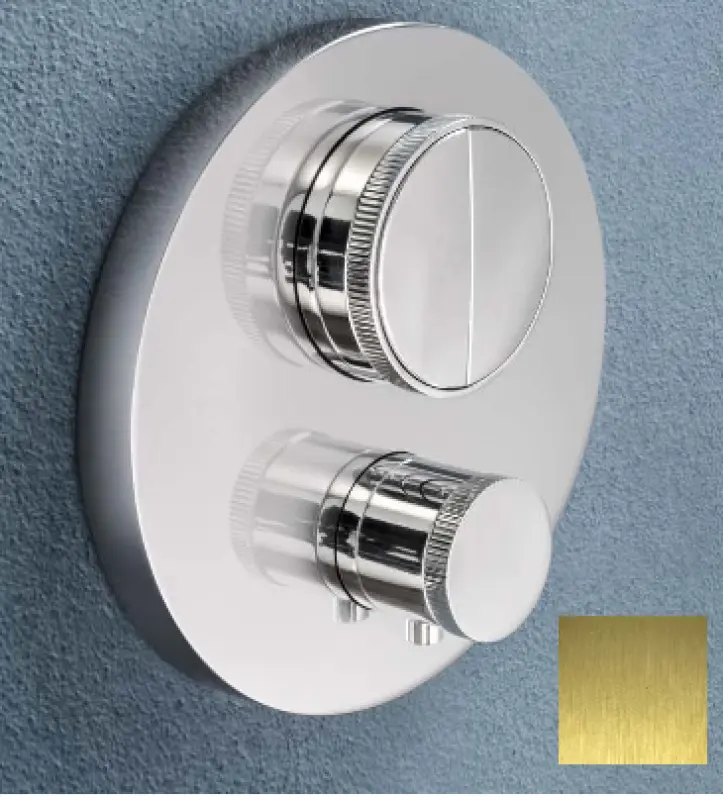 SB Push Round Вграден термостатен кран с бутон за превключване на налягането и регулатор на обема PVD в злато, четкано 1208955071