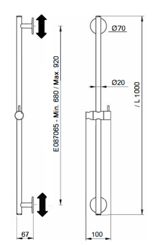 SB Rubinetterie Universale L 1000 Flexi Round плъзгаща се лента хром 1208955231