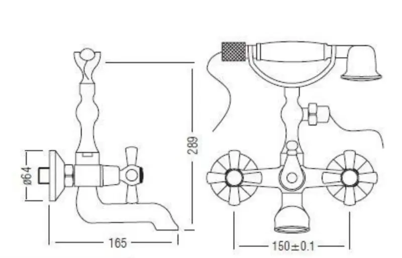 Aquadesign Marseille класически смесител за баня с бутони от бронз, включително ръчна душ