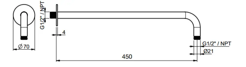 SB Round 316 стенен душови рамо 45 см PVD пушка метал 1208955314