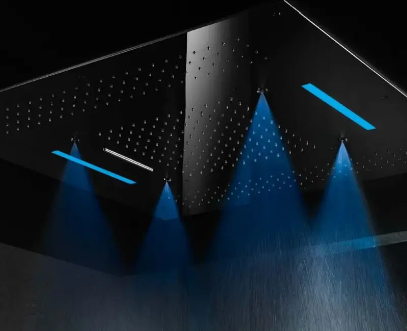 SB Square вграден душ за дъжд с 4 вида струи и хромотерапия осветление, напълно изработен от неръждаема стомана 1208955384