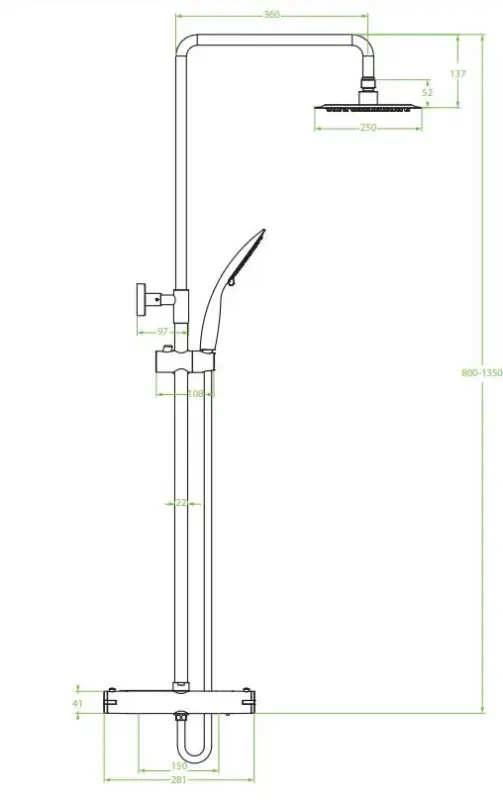 Aquadesign Valence душ комплект с термостат и дъждовна душ глава, хром