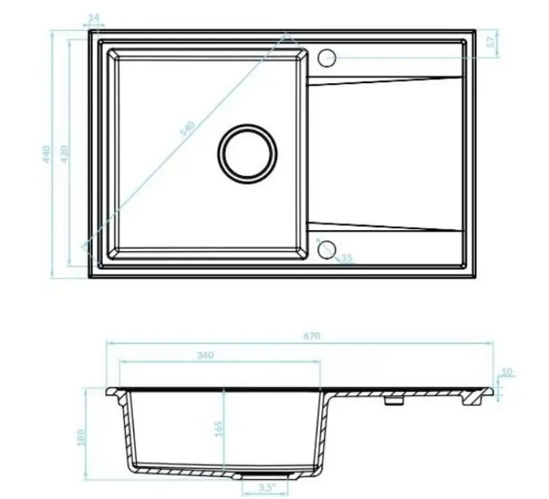Aquadesign Cesena гранитна мивка за монтаж над нивото на плота с обратим отцедник, цвят черен