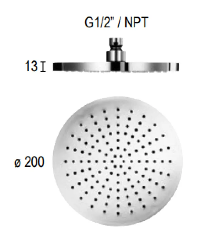 SB кръгла душ глава от месинг с дъждовен ефект 20 см Хром 1208955602