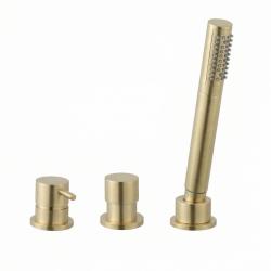 Waterevolution Flow 3-отворен смесител за вана за монтаж на ръба на ваната PVD Четка Light Gold T138WGE