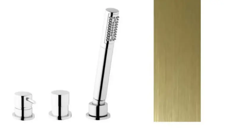 Waterevolution Flow 3-отворен смесител за вана за монтаж на ръба на ваната PVD Четка Light Gold T138WGE