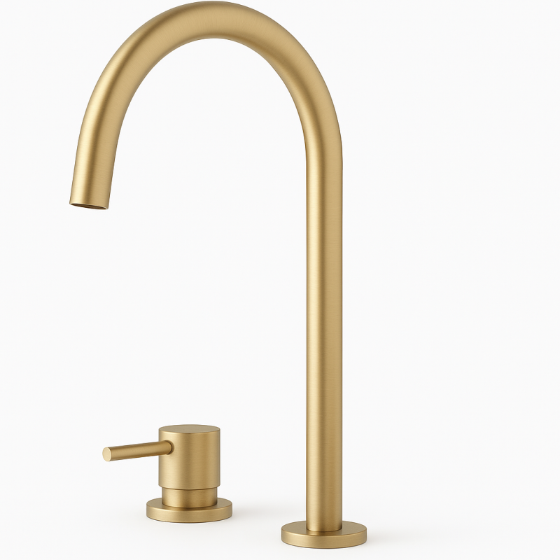 Waterevolution Flow 2-отворен смесител за умивалник с висок U 200 mm излив Light Gold T1122UWGE