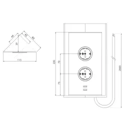 Indux 2ST22 Енергийна колона с 2 контакта и 2 USB връзки, Мед