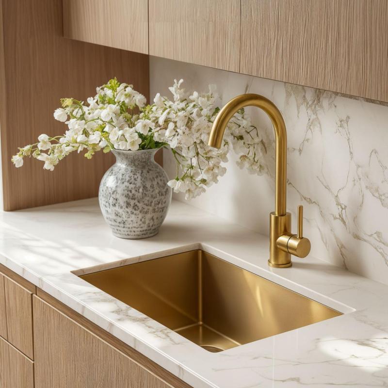 Quadri York Кухненски смесител PVD мат злато с въртящ се чучур 1208955905