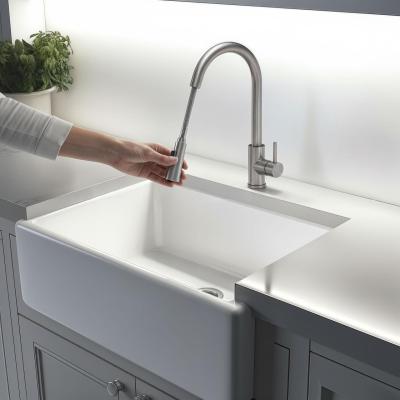 Quadri Leeds Кухненски смесител с издърпващ се душ с 2 позиции, четкана стомана 1208955909