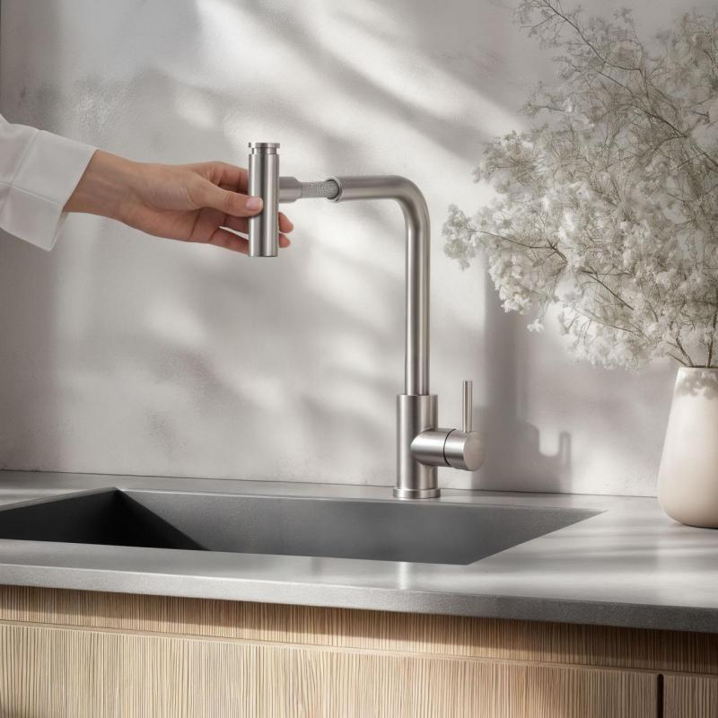 Quadri Cardiff Кухненски миксер с издърпващ се душ и 2 вида струи, неръждаема стомана 1208955914