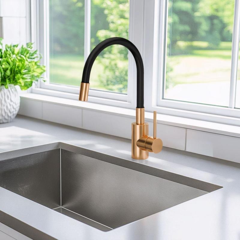 Quadri Bristol Кухненски месител с гъвкав черен чучур, PVD мед 1208955984