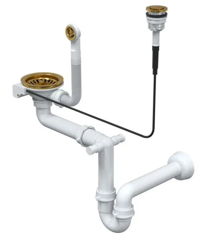 Quadri London Комплект за отвод вкл. преливник и бутон за отваряне с натискане, златен 1208956064