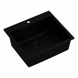 Quadri Sheffield черна гранитна мивка за вграждане на нивото на плота 57x50 см с отвор за смесител и черна цедка1208956076