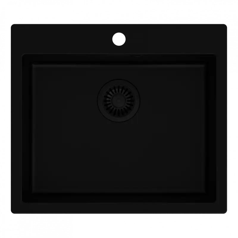 Quadri Sheffield черна гранитна мивка за вграждане на нивото на плота 57x50 см с отвор за смесител и черна цедка1208956076