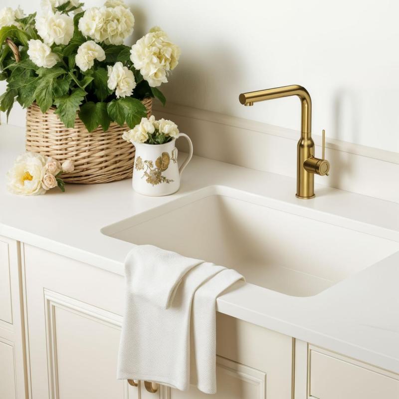 Quadri Stamford Кухненски смесител в златно с издърпващ се чучур 1208956084