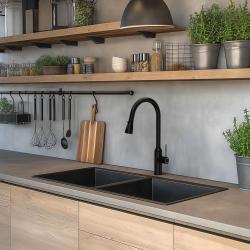 Quadri Stamford Кухненски смесител в матово черно с издърпващ се чучур и функция душ 1208956095