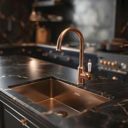 Quadri Workshop класически носталгичен кухненски кран от мед с PVD покритие и керамична дръжка 1208956101