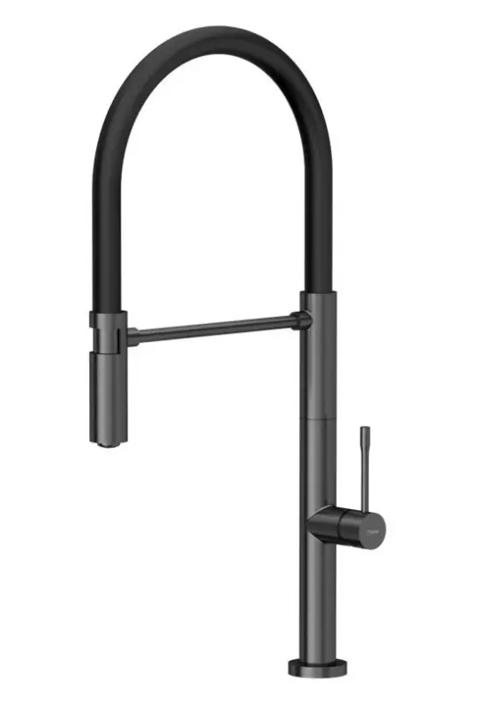 Quadri Brighton Кухненски смесител  в цвят gun metal с гъвкав чучур в черно 1208956104