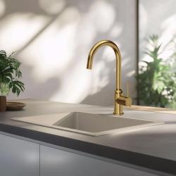 Quadri Stamford Кухненски смесител златен с въртящ се кръгъл чучур 1208956114